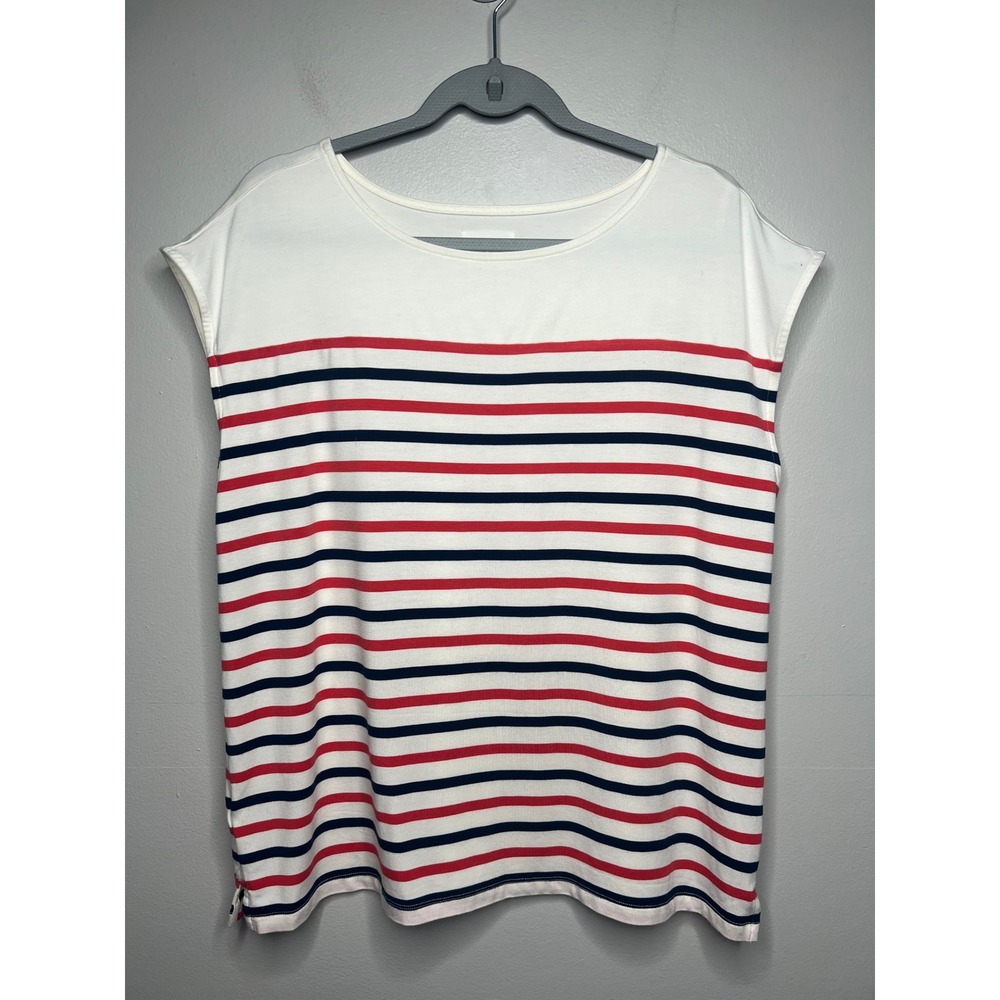 Lou & Grey Striped Top Women's M Red Navy Blue White Sleeveless Nautical Coastal